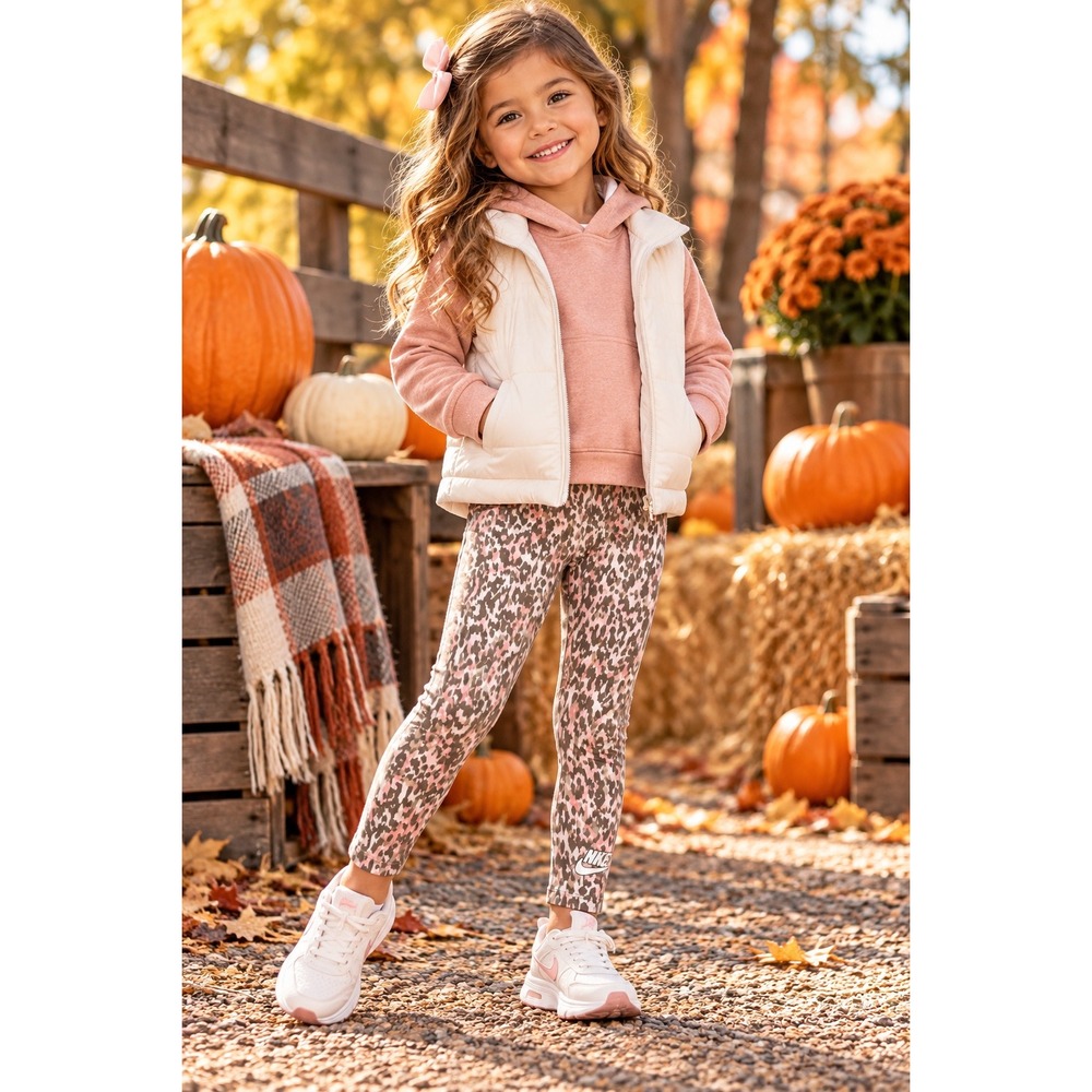 Nike Leggings Kids Size 4 Pink Grey Leopard Print Excellent Sporty Casual